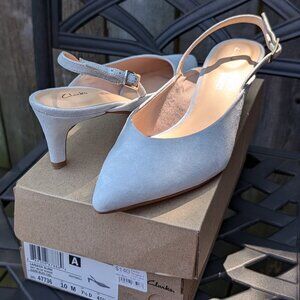 Clarks Slingback Low Heel in Sky Blue Suede